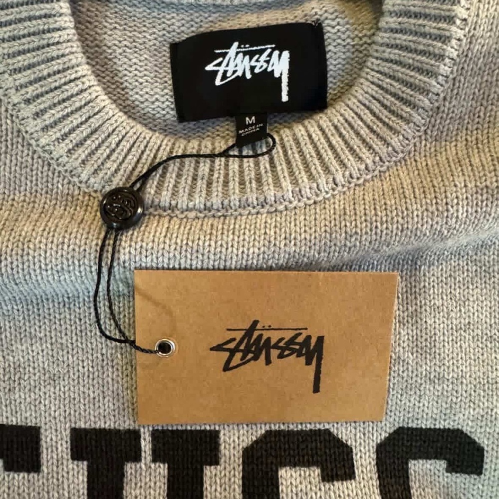 Stussy Gray Sweater with Orange & White Trim - Picture 3 of 4